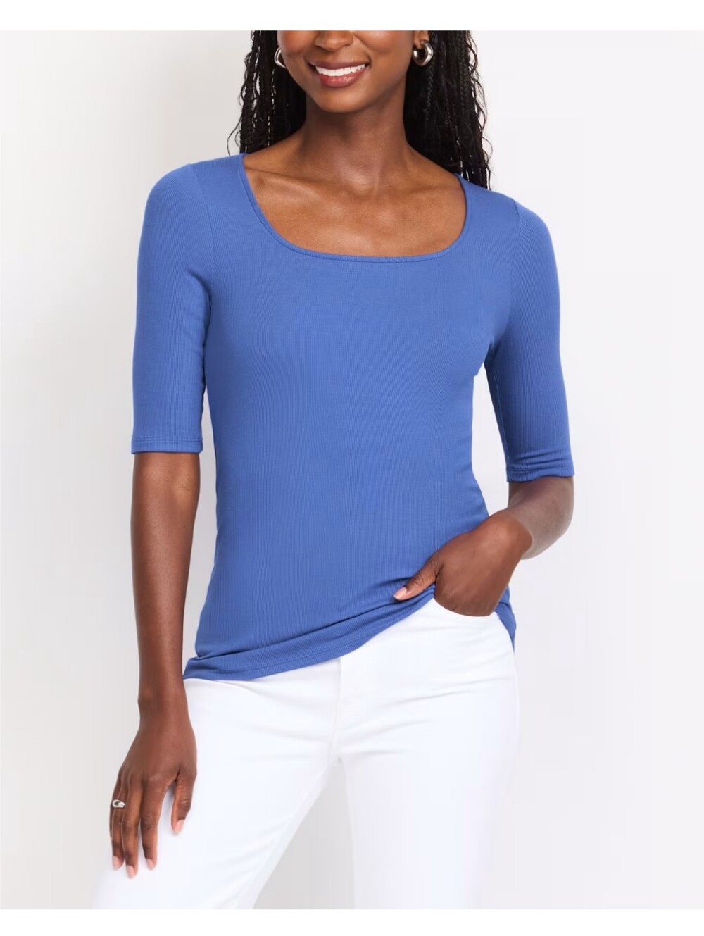 41 HawthornGarcelle Soft Square Fitted Rib Short Sleeve Knit Top- M